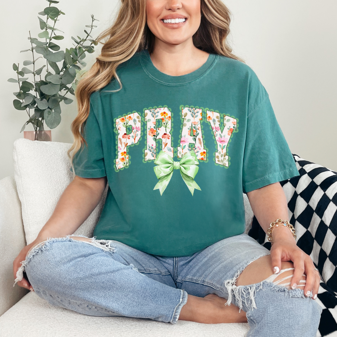 Pray with Lime Green Bow Comfort Color
