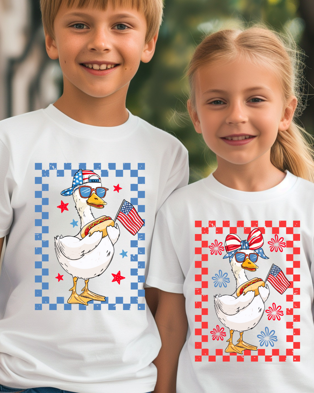 Checkered Patriotic Goose Kid's Shirt