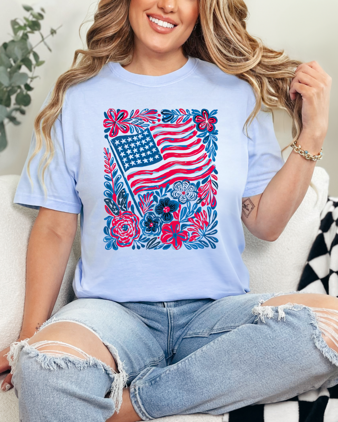 Flag with Floral Background Comfort Color