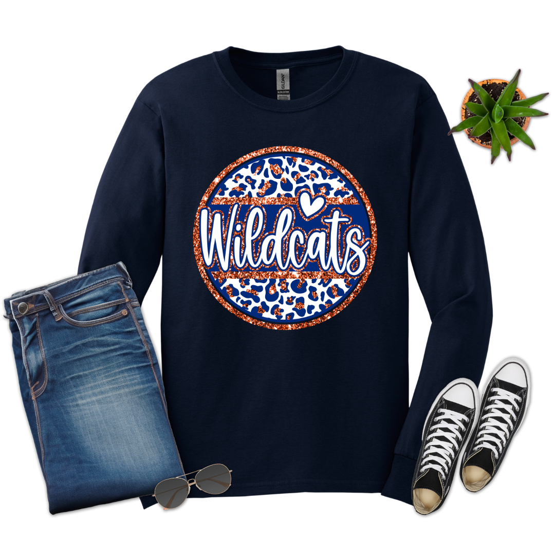 Wildcats Cheetah Faux Glitter Gildan Long Sleeve (Youth and Adult)