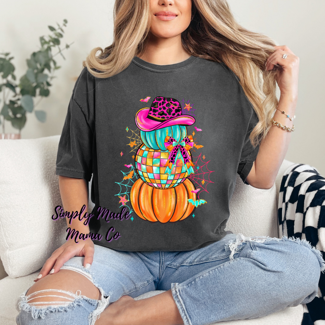 Stacked Neon Pumpkins with Cowboy Hat Comfort Color