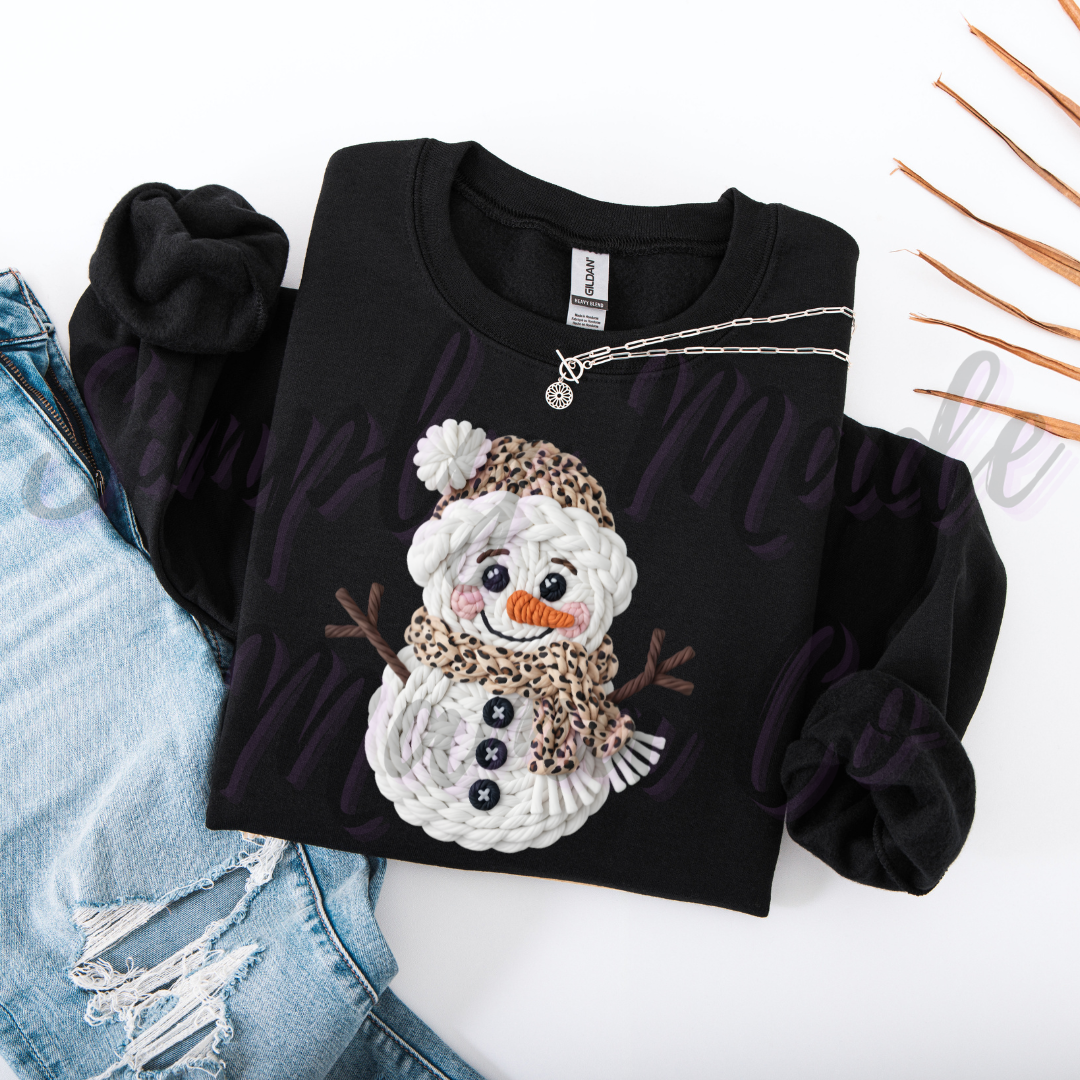 Faux Yarn Snowman Cheetah Sweatshirt