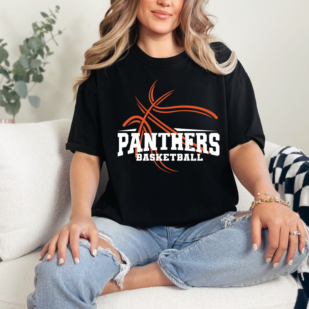 Panthers Basketball Ball Outline White (short sleeve, long sleeve, sweatshirt, hoodie)