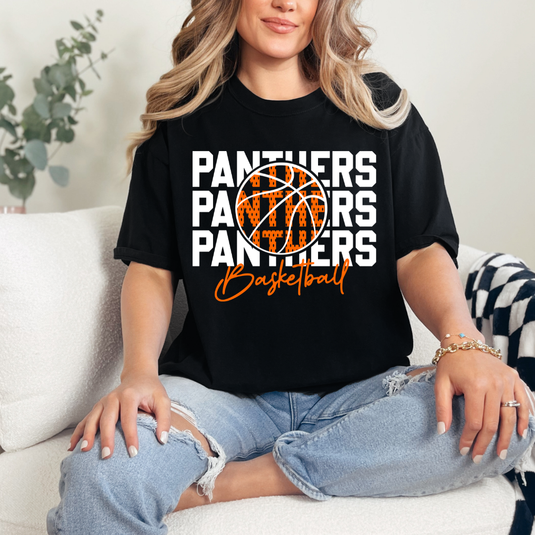 Panthers Basketball Outline with Block Letters (short sleeve, long sleeve, sweatshirt, hoodie)