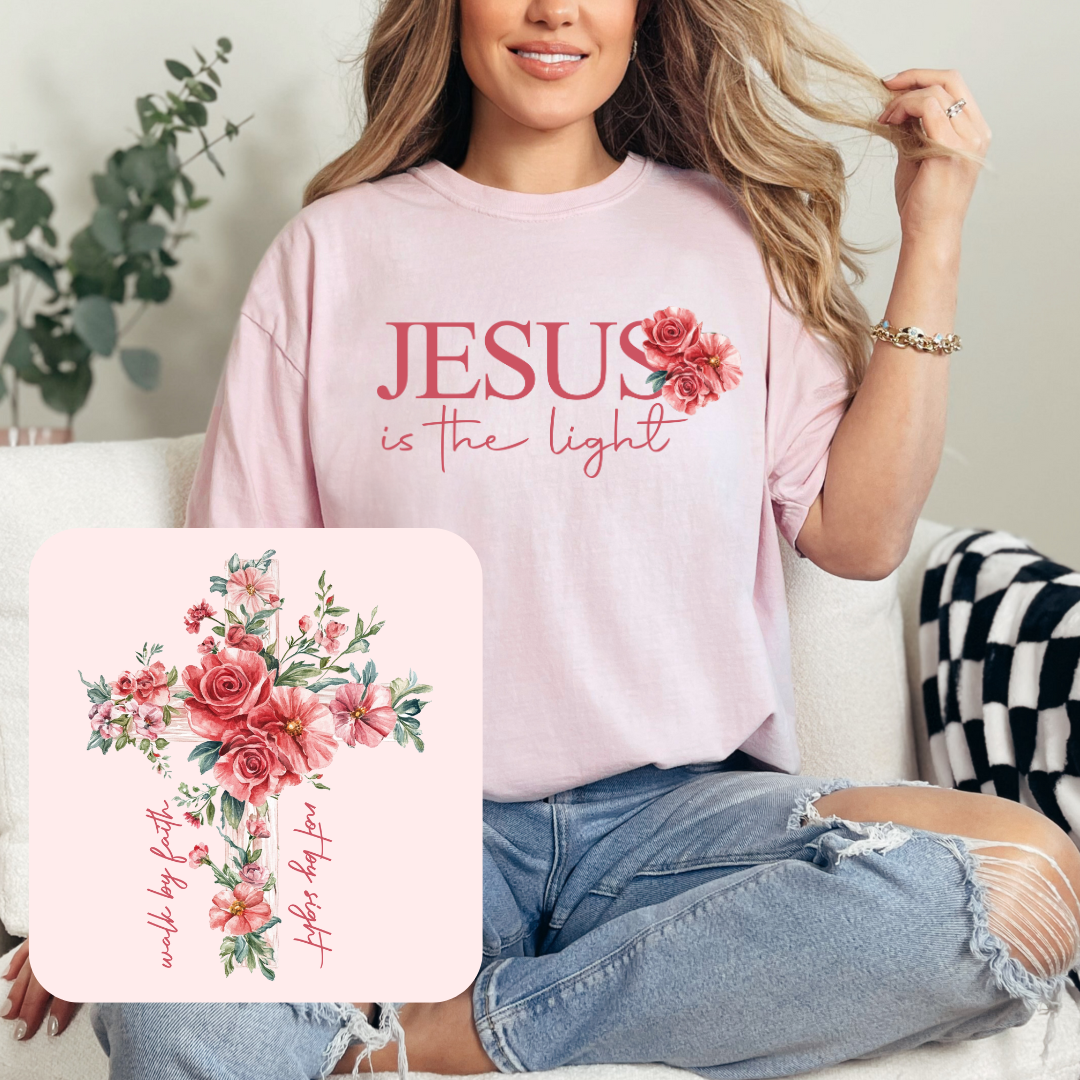 Jesus is the Light Floral Cross Comfort Color