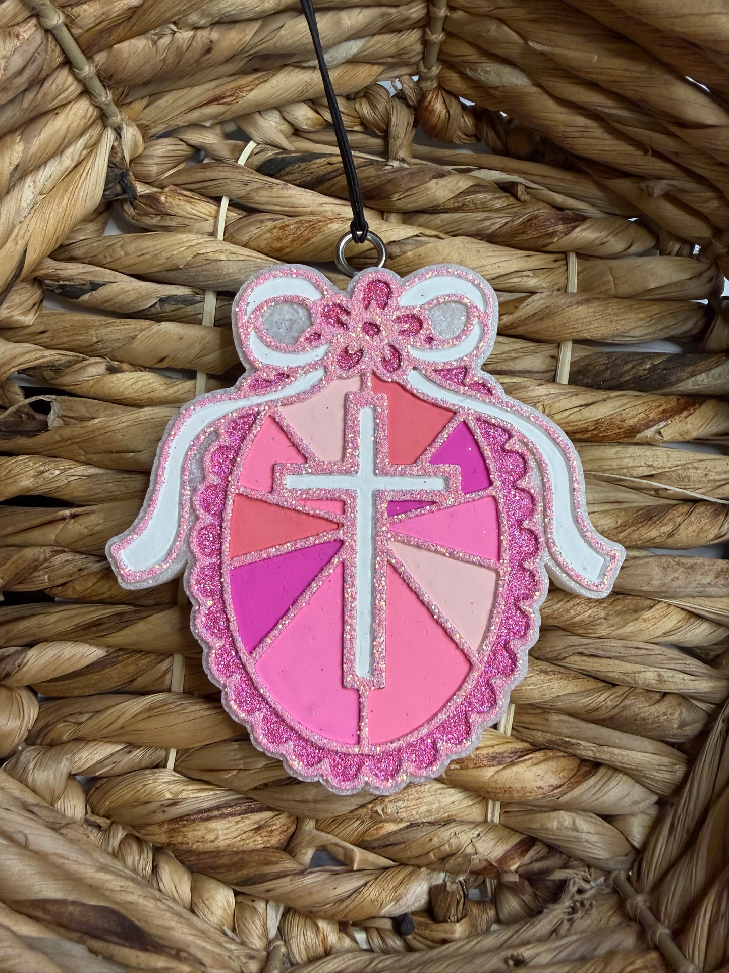 Stained Glass Cross with Bow Car Freshie- Custom