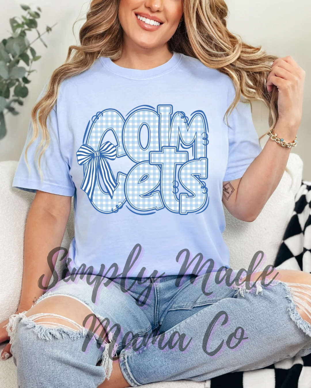Comets Gingham on Light Blue (short sleeve, long sleeve, sweatshirt, hoodie)