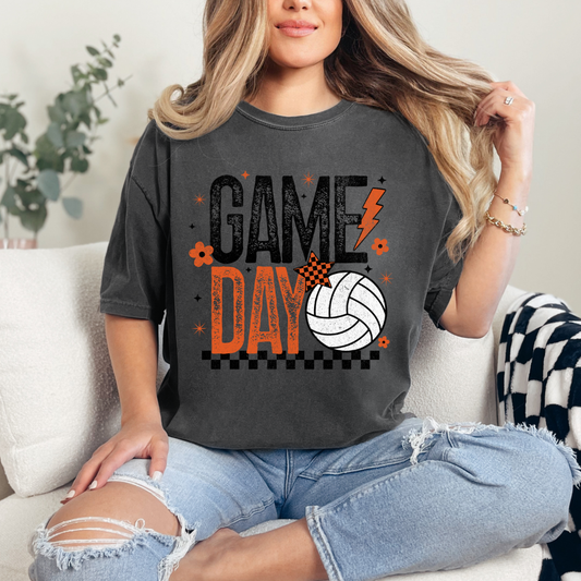Volleyball Game Day Checkered Bolt Comfort Color