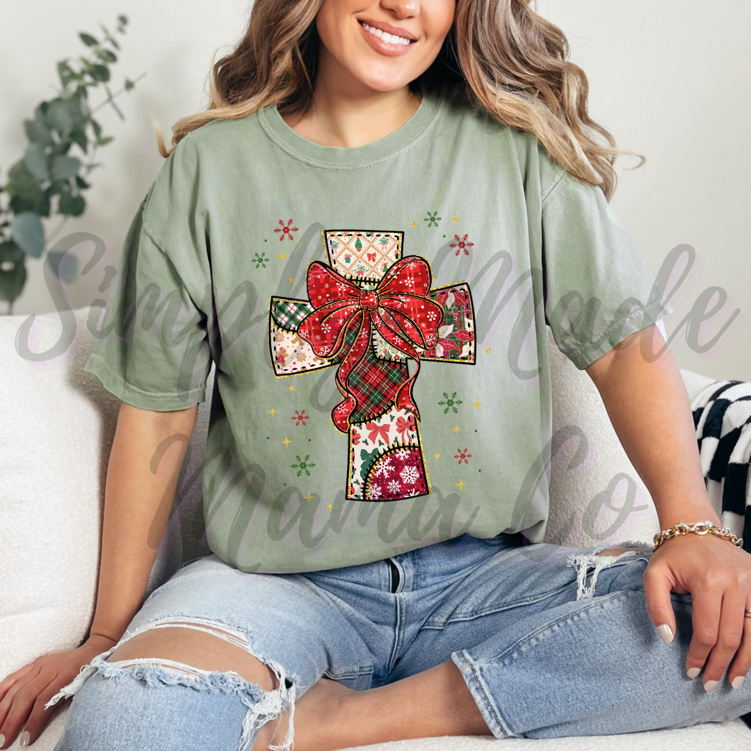 Quilted Cross with Bow Comfort Color