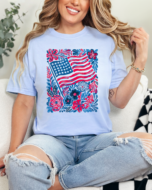 Flag with Floral Background Comfort Color