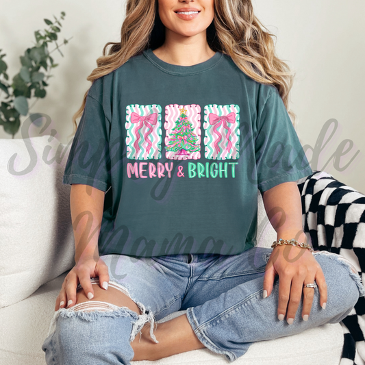Merry and Bright Bow and Christmas Tree Comfort Color