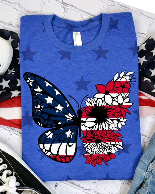 Butterfly Red White and Blue Stars Shirt