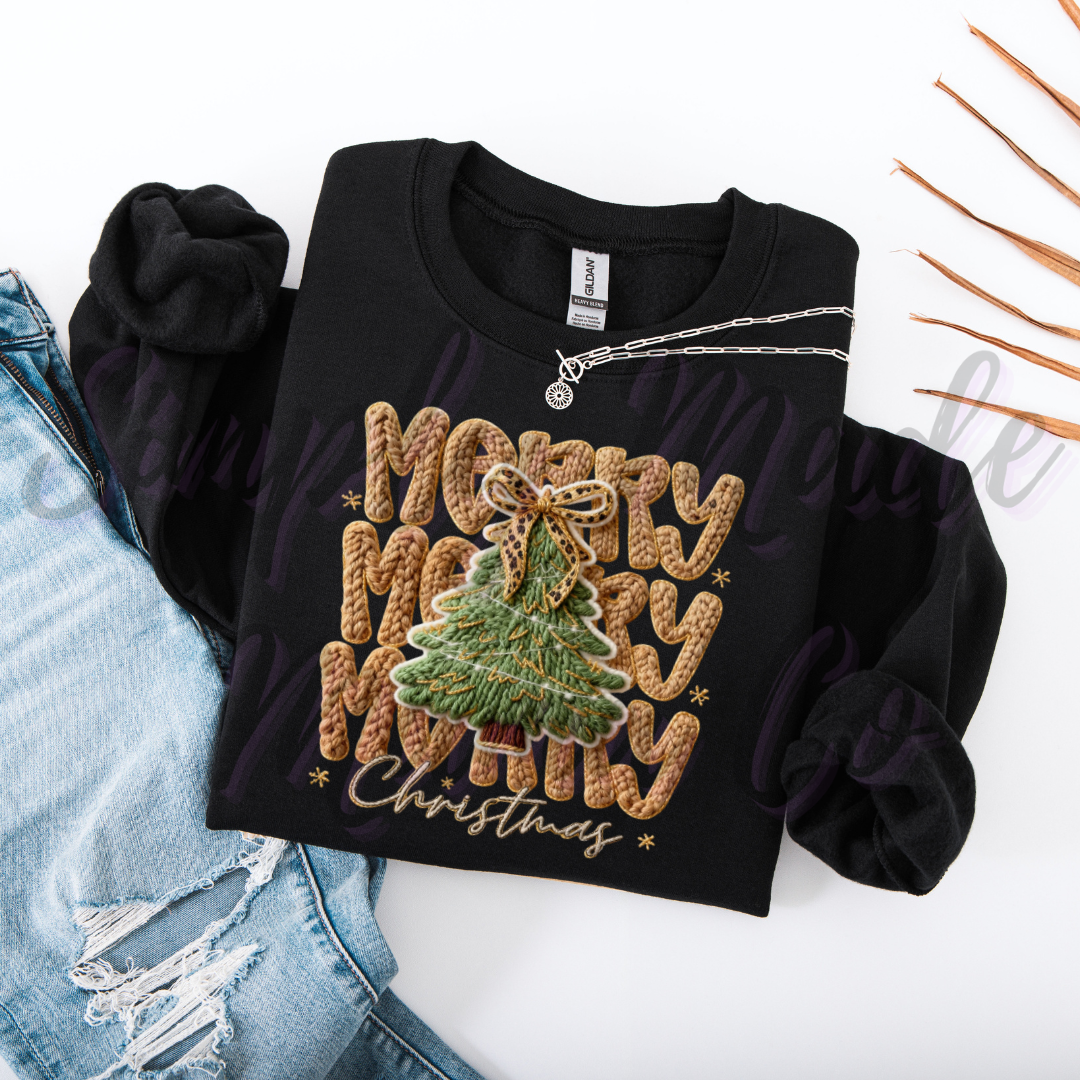 Faux Yarn Merry Christmas Tree Cheetah Sweatshirt
