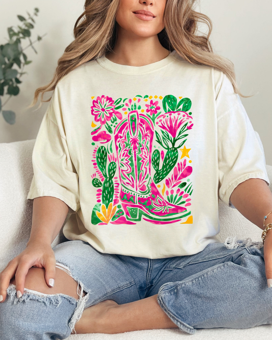 Floral Cactus Boots Comfort Color