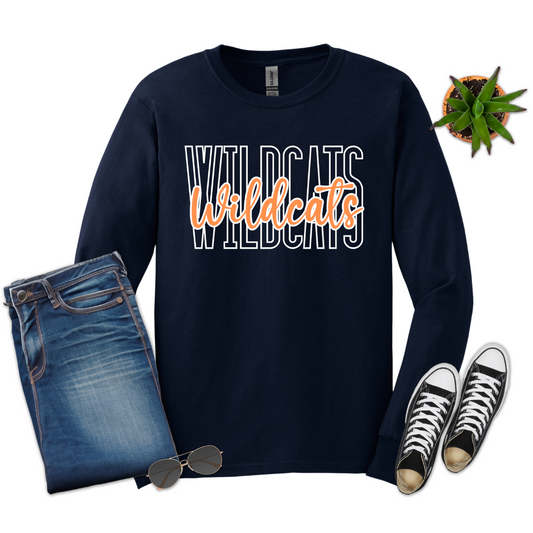 Wildcats Script Navy Gildan Long Sleeve (Youth and Adult)