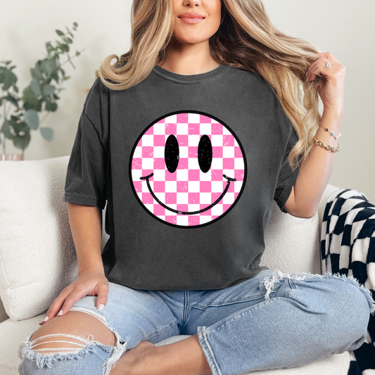 Pink Checkered Smiley Face Shirt