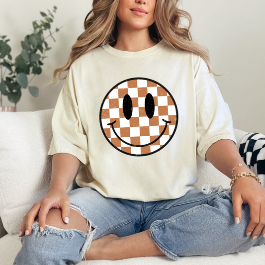 Brown Checkered Smiley Face Shirt