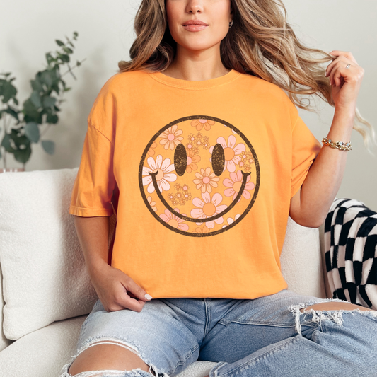 Pink and Orange Floral Smiley Face Shirt