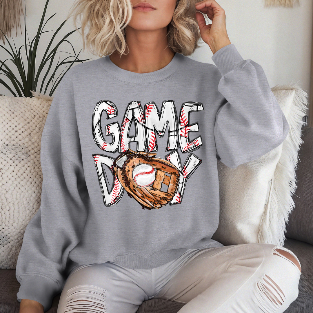 Game Day Baseball with Glove (short sleeve, long sleeve, sweatshirt, hoodie)