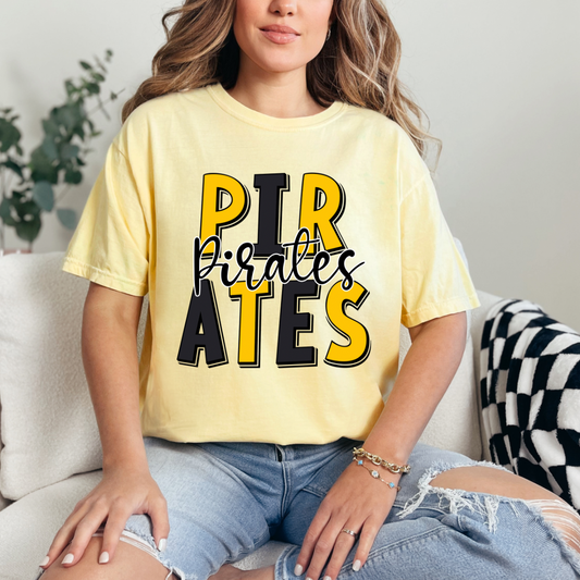 Pirates Block Letters with Script (short sleeve, long sleeve, sweatshirt, hoodie)