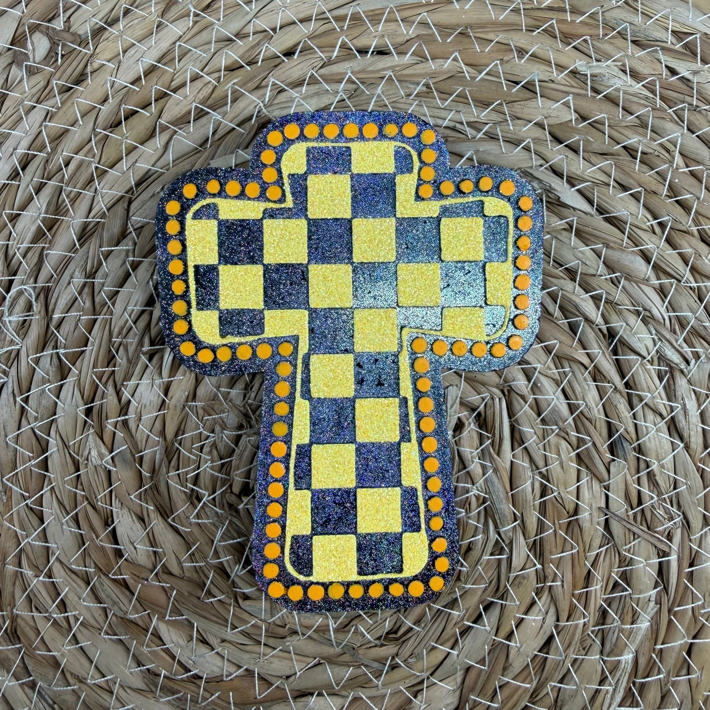 Checkered Cross Car Freshie- Custom