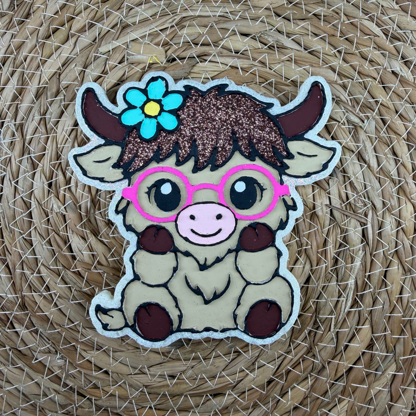 Highland Cow with Flower and Glasses Car Freshie- Custom