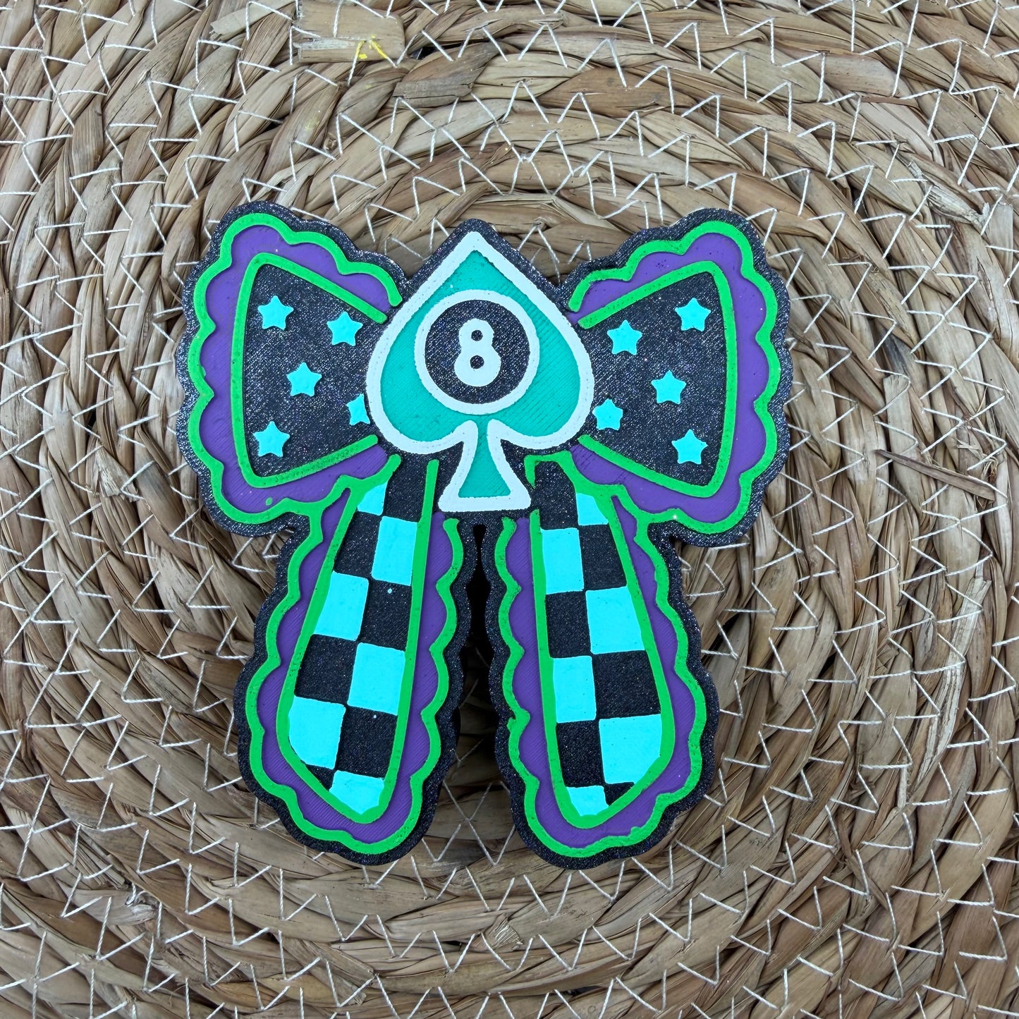 8 Ball Checkered Bow Car Freshie- Custom