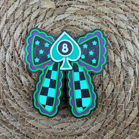 8 Ball Checkered Bow Car Freshie- Custom