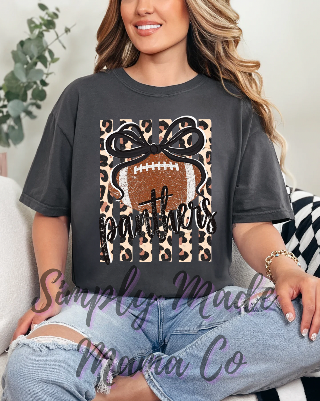 Panthers Cheetah Football Bow (short sleeve, long sleeve, sweatshirt, hoodie)