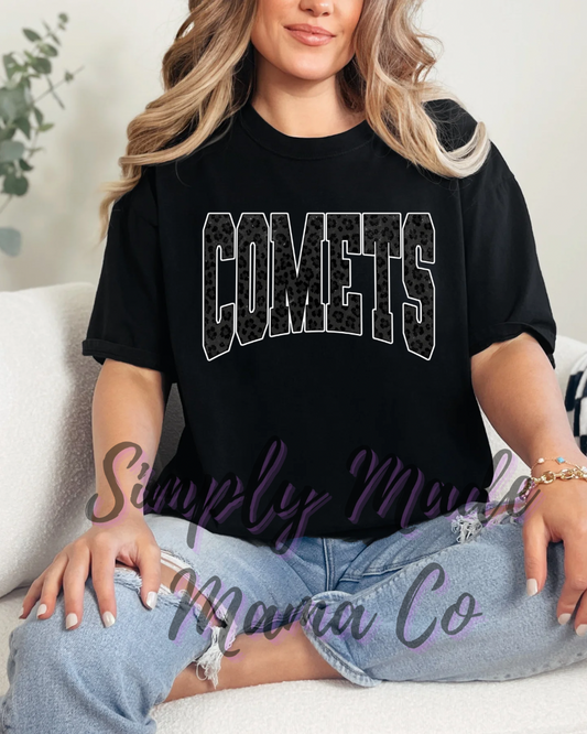 Comets Cheetah on Black (short sleeve, long sleeve, sweatshirt, hoodie)